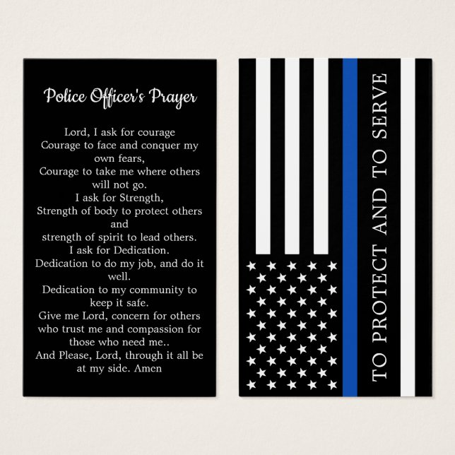 Polizeibeamte Gebet-Karte Gedicht Thin Blue Line (Vorne & Hinten)