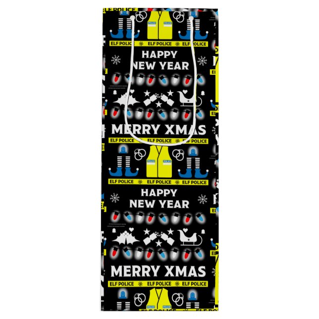 Polizeibeamte, hässlicher Weihnachtspulli Geschenktüte Für Weinflaschen (Vorderseite)