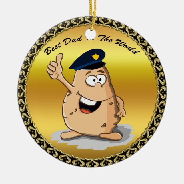 Polizeibeamte Kartoffel mit blauem Polizeihut Keramik Ornament (Vorne)