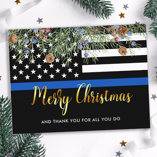 Polizeibeamte Thin Blue Line Weihnachten Vielen Da Postkarte (Von Creator hochgeladen)