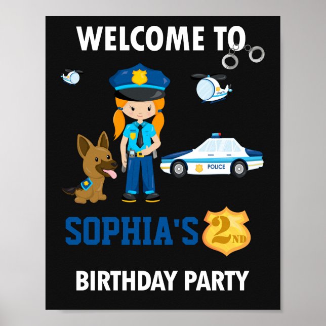 Polizeibeamte willkommen Party-Zeichen Girl-Polize Poster (Vorne)