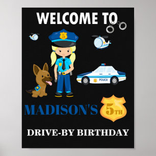 Polizeibeamte willkommen Party-Zeichen Girl-Polize Poster
