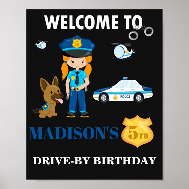 Polizeibeamte willkommen Party-Zeichen Girl-Polize Poster (Vorne)