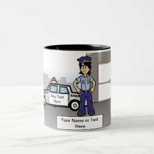 Polizeibeamter - Cartoon von PrintedPerfection.com Zweifarbige Tasse