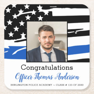 Polizeibeamter Foto Thin Blue Line Abschluss Rechteckiger Pappuntersetzer