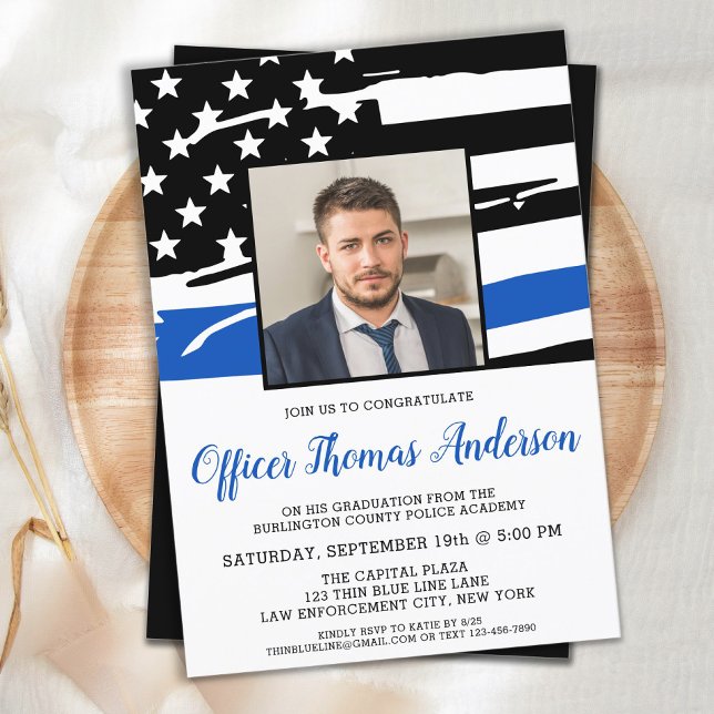 Polizeibeamter Foto Thin Blue Line für Abschluss Einladung (Von Creator hochgeladen)