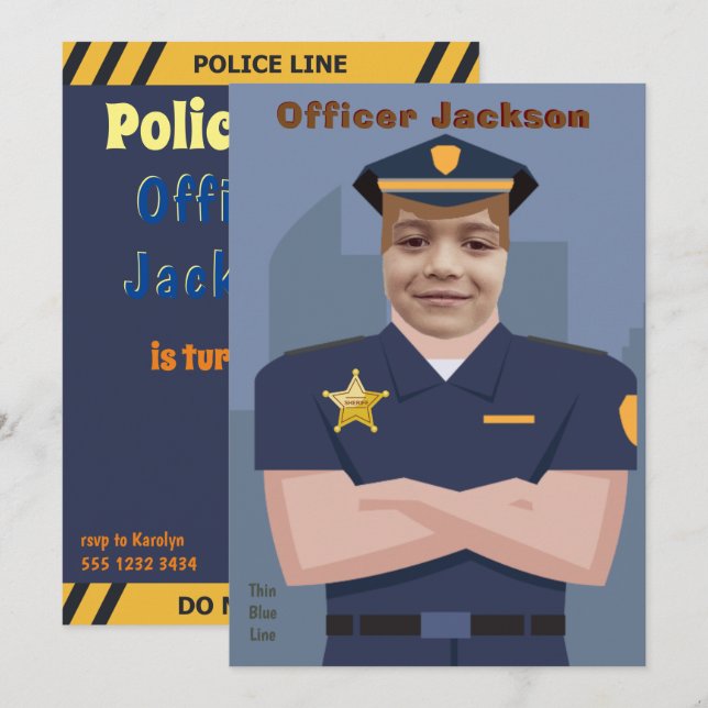 Polizeibeamter Kids Foto Template Geburtstag Einladung (Vorne/Hinten)