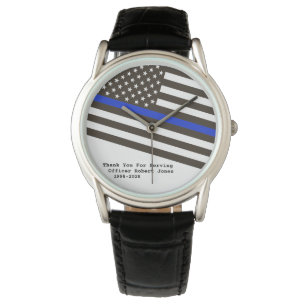 *~* Polizeibeamter Mann Thin Blue Line Flaggen Män Armbanduhr