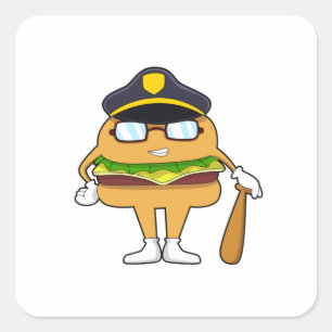 Polizeibeamter mit Polizeihut Quadratischer Aufkleber