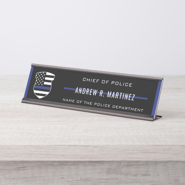 Polizeibeamter Thin Blue Line Abzeichen Polizeiabt Schreibtischnamensplakette (Vorderseite )
