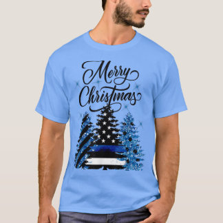 Polizeibeamter Thin Blue Line Flag Weihnachtsbaum T-Shirt