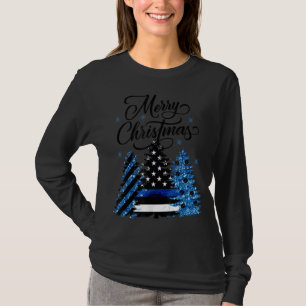 Polizeibeamter Thin Blue Line Flag Weihnachtsbaum T-Shirt
