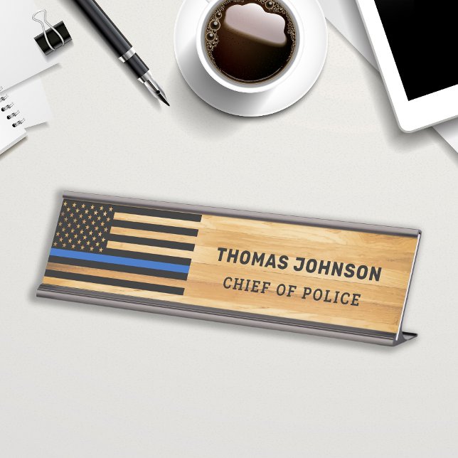 Polizeibeamter Thin Blue Line Flagge Rustikales Ho Schreibtischnamensplakette (Von Creator hochgeladen)