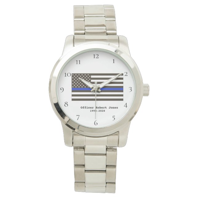 *~* Polizeibeamter Thin Blue Line Flaggenmänner Armbanduhr (Vorderseite)