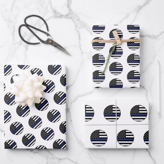 Polizeibeamter Thin Blue Line Polizist Geschenkpapier Set (Vorderseite)