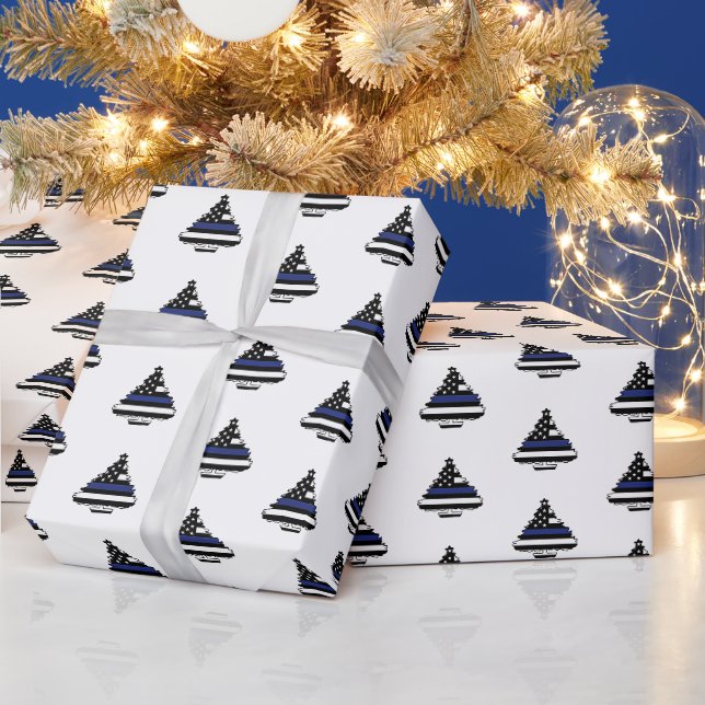 Polizeibeamter Thin Blue Line Weihnachtsbaum Geschenkpapier (Feiertage)