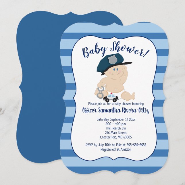 Polizeichef des Baby Polizisten gestreift Moderne  Einladung (Vorne/Hinten)