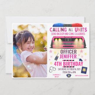Polizeichef Girl Pink Geburtstag Einladung