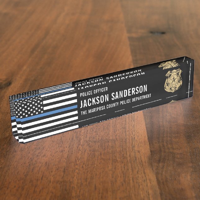 Polizeidirektion Thin Blue Line Namensplakette (Seite)