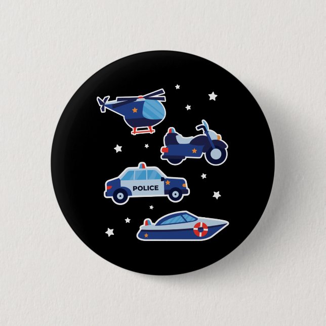 Polizeifahrzeuge für den niedlichen Cartoon Button (Vorderseite)