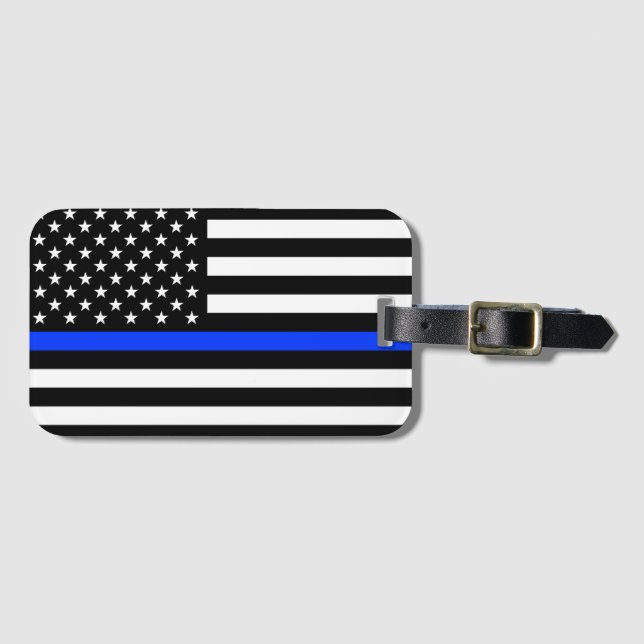 Polizeiflagge der Thin Blue Line Gepäckanhänger (Vorderseite (Horizontal))