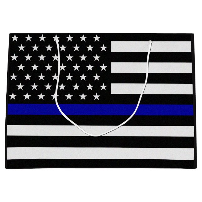 Polizeiflagge der Thin Blue Line Große Geschenktüte (Vorderseite)