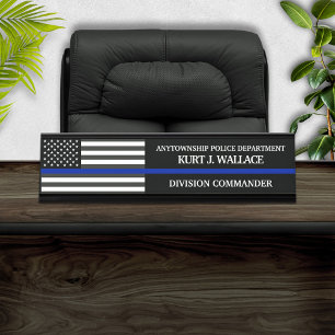 Polizeiflagge der Thin Blue Line Schreibtischnamensplakette