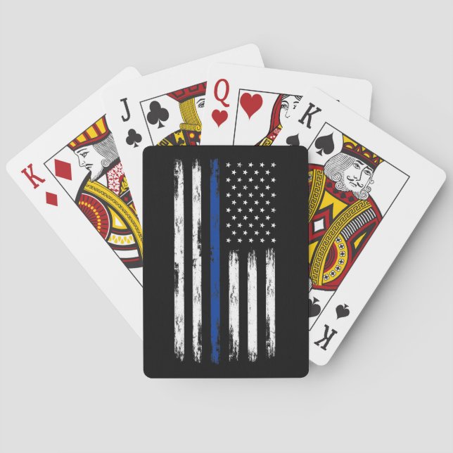 Polizeiflagge mit deprimierter dünner blauer Linie Spielkarten (Rückseite)