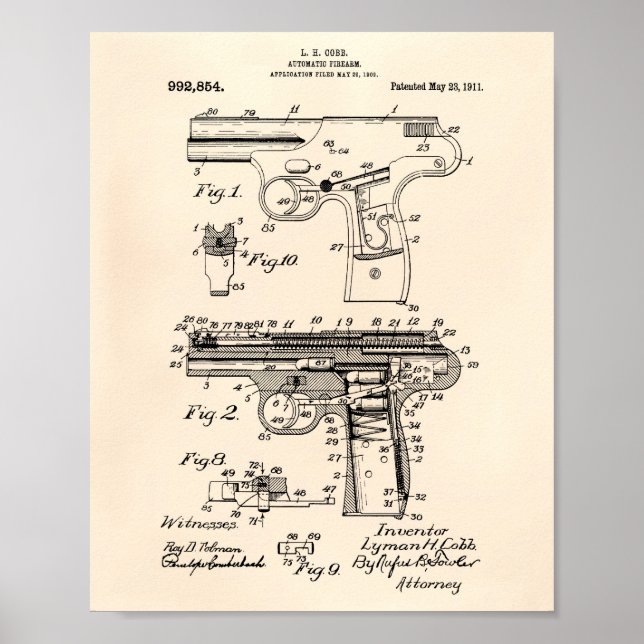 Polizeigun 1911 Patentart - Alter Peper Poster (Vorne)