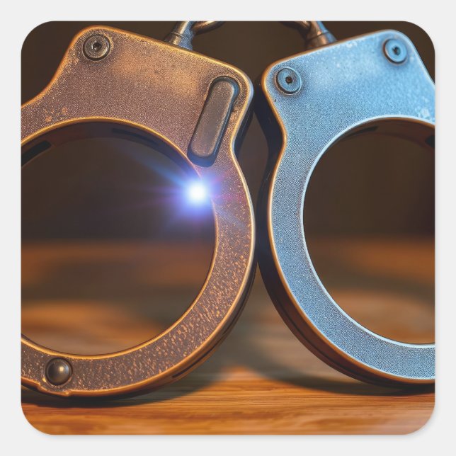 Polizeihandschellen Quadratischer Aufkleber (Vorderseite)