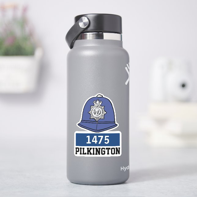 Polizeihelm von Male UK mit Name und Nummer Aufkleber (HydroFlask)
