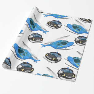 Polizeihubschrauber und Polizeiauto. Geschenkpapier