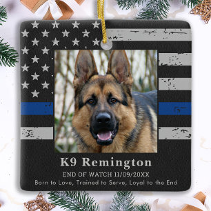 Polizeihund K9 Memorial Foto EOW Thin Blue Line Keramikornament