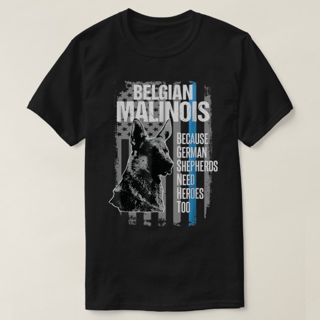 Polizeihund Malinois Funny K9 Blaue Linie Flagge T-Shirt (Design vorne)