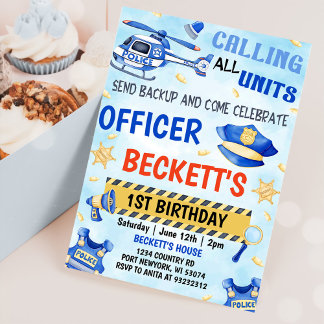 Polizeijunge 1. Geburtstag Party Einladung