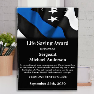 Polizeileben Rette Personalisiert dünne blaue Lini Acryl Auszeichnung