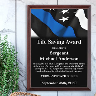 Polizeileben Rette Personalisiert dünne blaue Lini Awardplakette