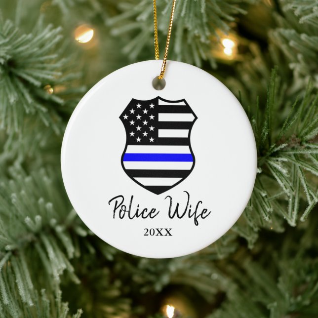 Polizeiliche Ehefrau Personalisiertes Abzeichen de Keramik Ornament (Baum)