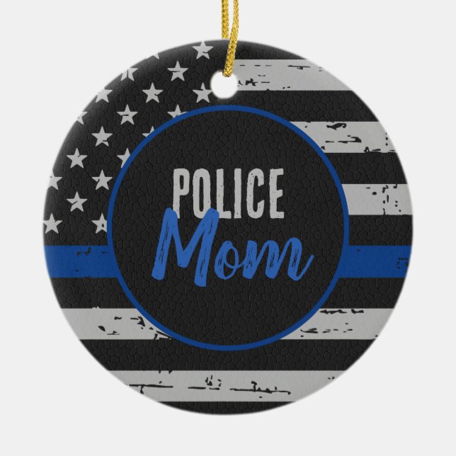 Polizeiliche Mama - Strafverfolgung - dünne blaue  Keramik Ornament (Vorne)