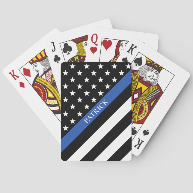 Polizeiliche Thin Blue Line American Flag Monogram Spielkarten (Rückseite)