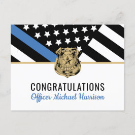 Polizeilicher Abschluss - Blaue Linie - Durchsetzu Einladungspostkarte