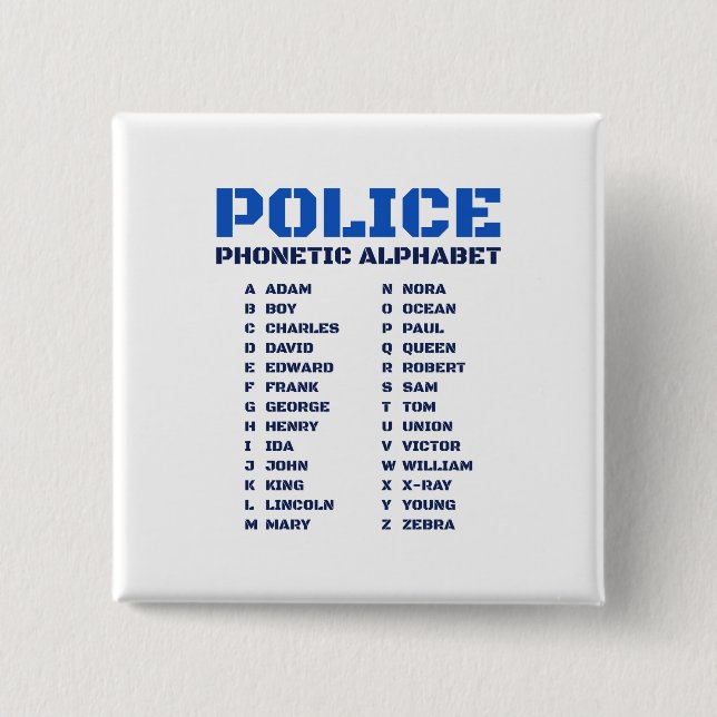 Polizeiphonetisches Wörterbuch A bis Z Alphabet Button (Vorderseite)
