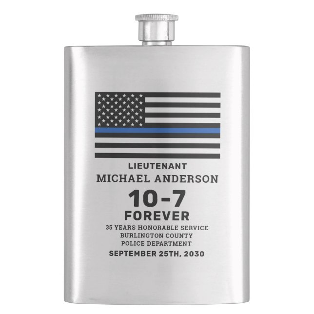 Polizeiretirement-Geschenk personalisieren Thin Bl Flachmann (Vorderseite)