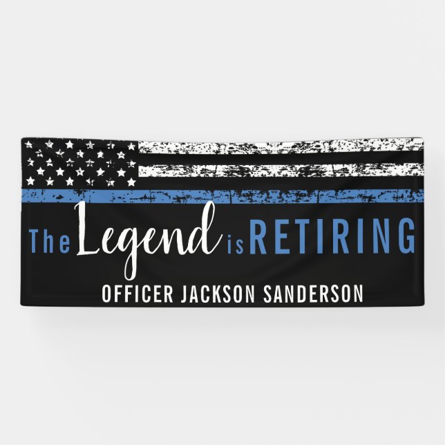Polizeiretirement Thin Blue Line American Flag Banner (Horizontal)