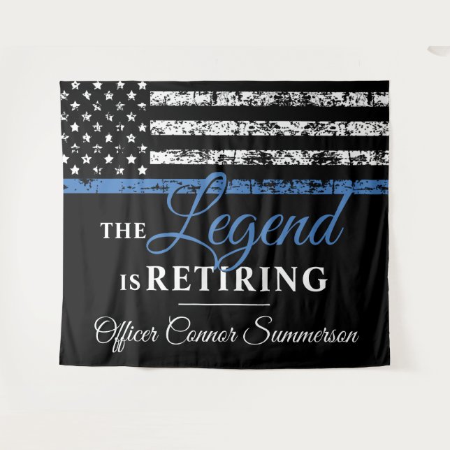 Polizeiretirement Thin Blue Line American Flag Wandteppich (Vorderseite (Horizontal))