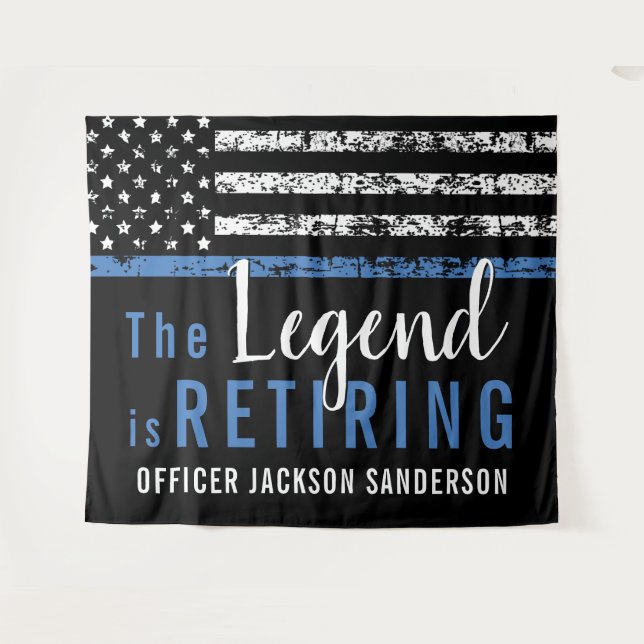 Polizeiretirement Thin Blue Line American Flag Wandteppich (Vorderseite (Horizontal))