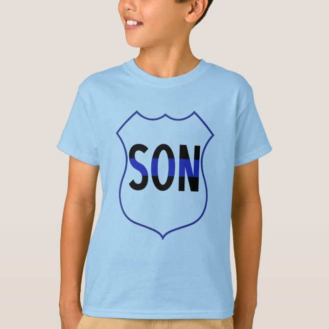 Polizeischild Die T - Shirt des Jungen mit blauer  (Vorderseite)