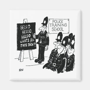 Polizeischule. Funny Cartoon Illustration Magnet