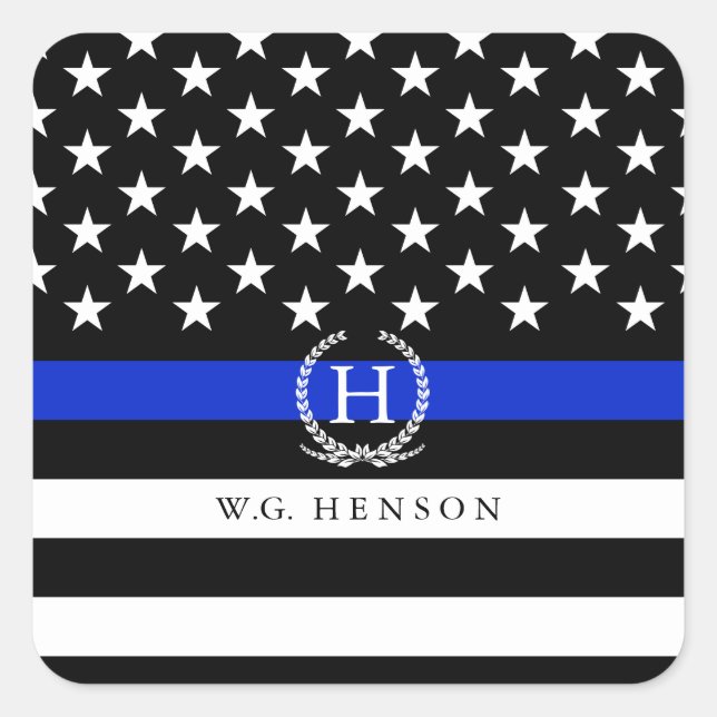 Polizeistyling American Flag Monogram Decal Quadratischer Aufkleber (Vorderseite)