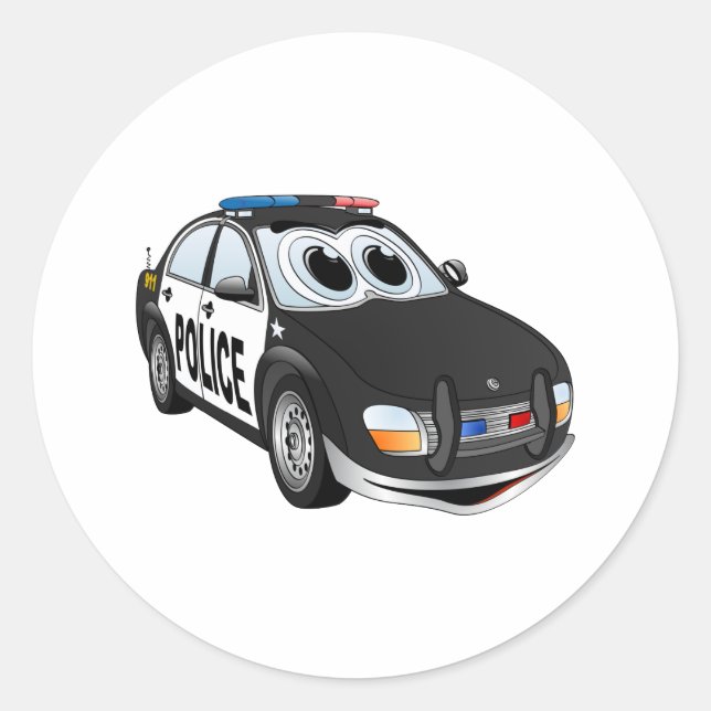 Polizeiwagen Cartoon BWB Runder Aufkleber (Vorderseite)